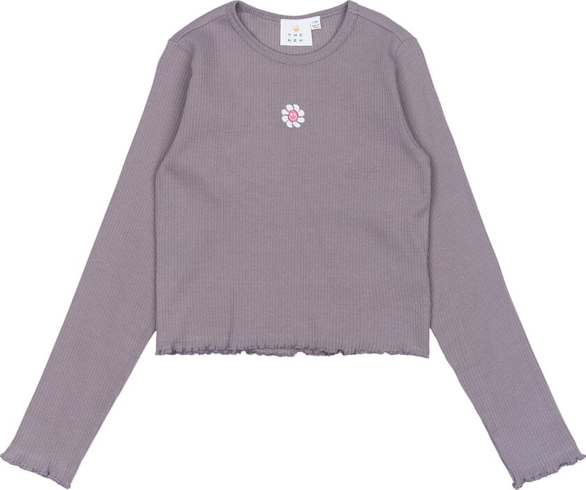 Genser - Rib - TnPerrin - Grå Ridge m. Blomst - - 11-12 år (146-152) - Genser