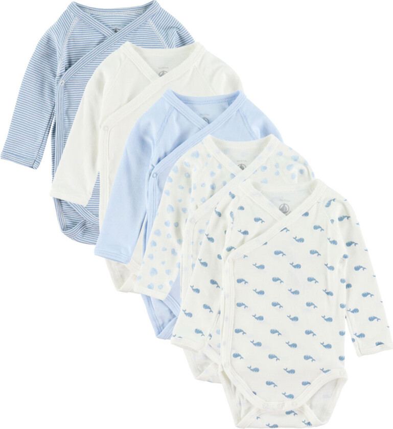 Bilde av Omslagsbody I/e - 5-pack - Hvit/Blåhval m. - - 6 md - Langermet Body