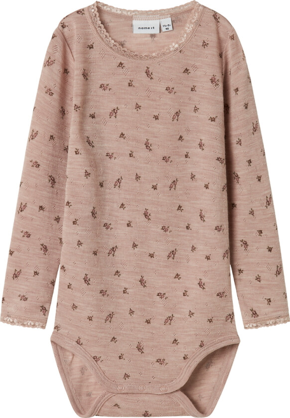 Body I/e - Ull - NmfWang - Shadow Grå/Small blomster - - 3 år (98) - Langermet Body