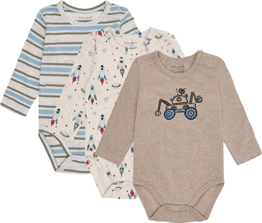 Bodyer I/e - 3-pack - Bertram Rakett - Wheat Mel - - 1 år (80) - Langermet Body