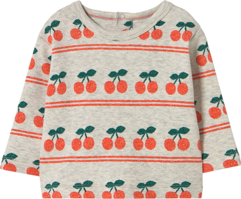 Genser - Rib - Cherry - Light Cream Heather - - 12 md - Genser