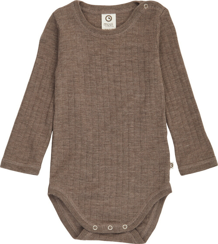 Body I/e - Rib - Ull - Valnøttmelert - - 1 år (80) - Langermet Body