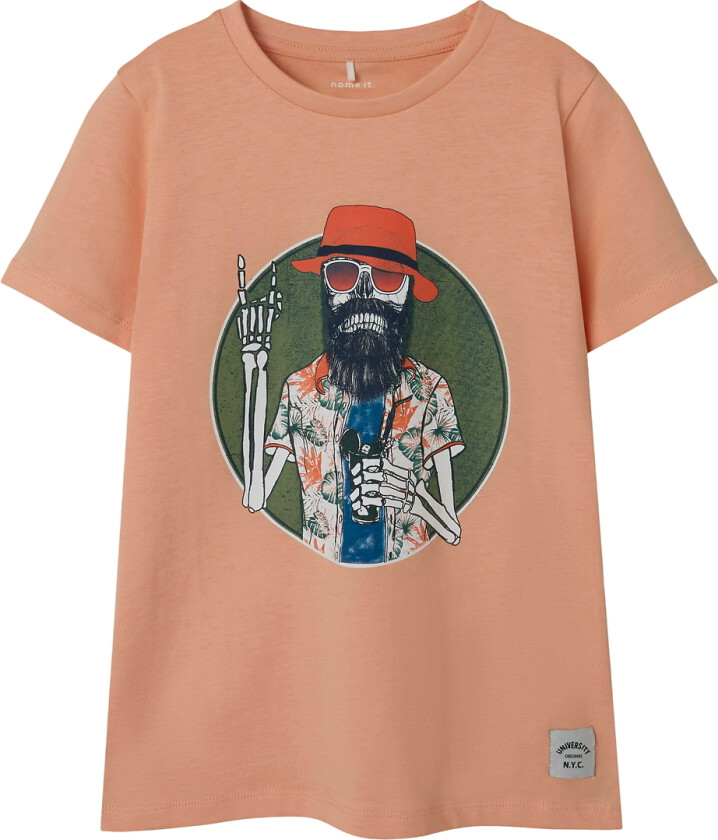 T-skjorte - NkmPbruno - Peach Nektar m. Trykk - - 7-8 år (122-128) - T-skjorte