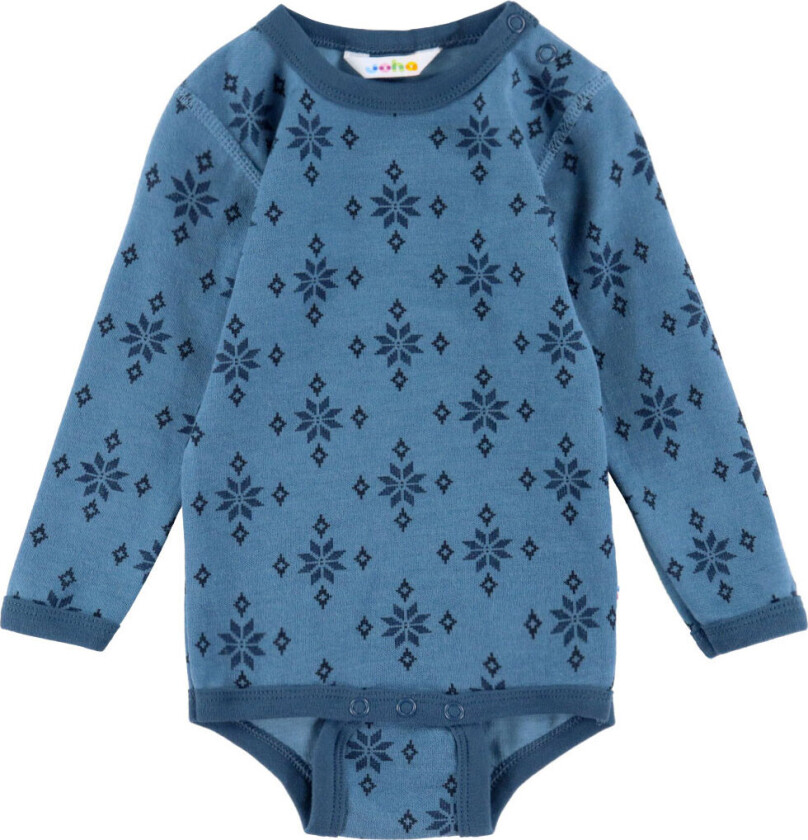 Body I/e - Ull/Bomull - Blå m. Snøfnugg - - 80 - Langermet Body