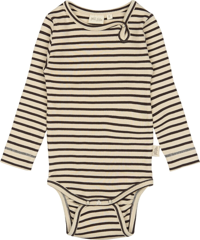 Body I/e - Rib - Modal - Kaffebønne/Off White - - 1½ år (86) - Langermet Body