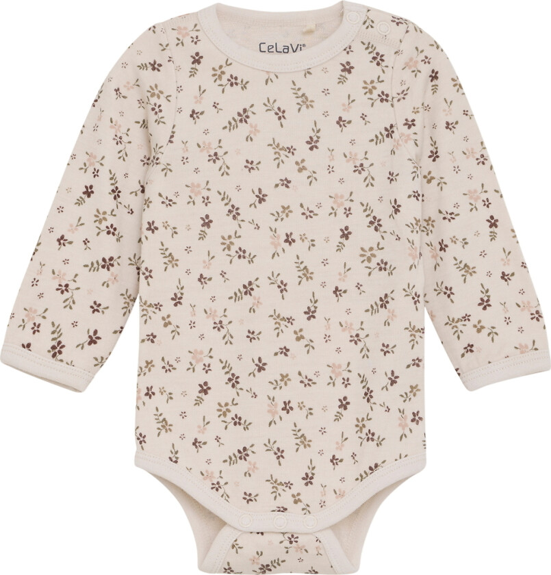 Body I/e - Ull - Rødbrun m. Blomster - - 90 - Langermet Body