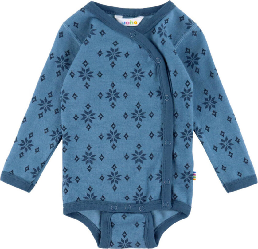 Omslagsbody I/e - Ull/Bomull - Blå m. Snøfnugg - - 70 - Langermet Body