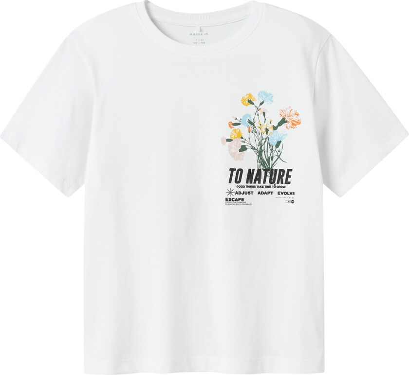 T-skjorte - NkmLaurbær - Bright White m. Blomster - - 9-10 år (134-140) - T-skjorte