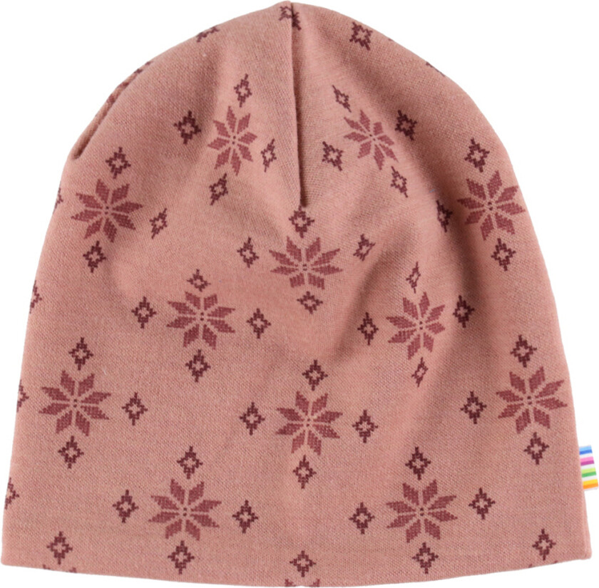 Lue - 2-lags - Ull/Bomull - Rose m. Snøfnugg - - 50 cm - Lue