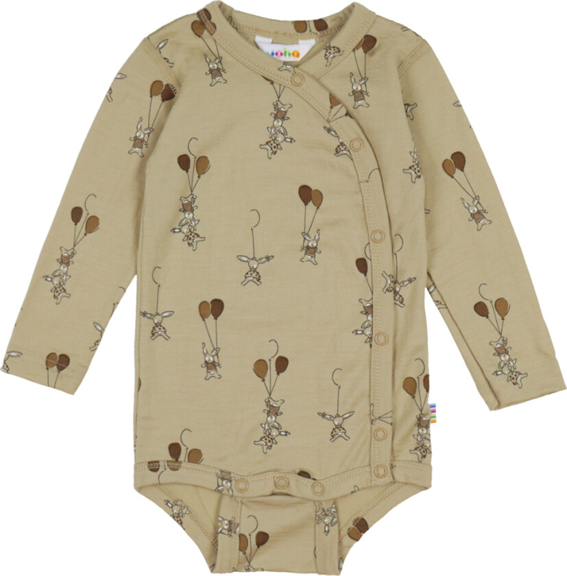 Omslagsbody I/e - Ull - Beige m. Kaniner - - 70 - Langermet Body