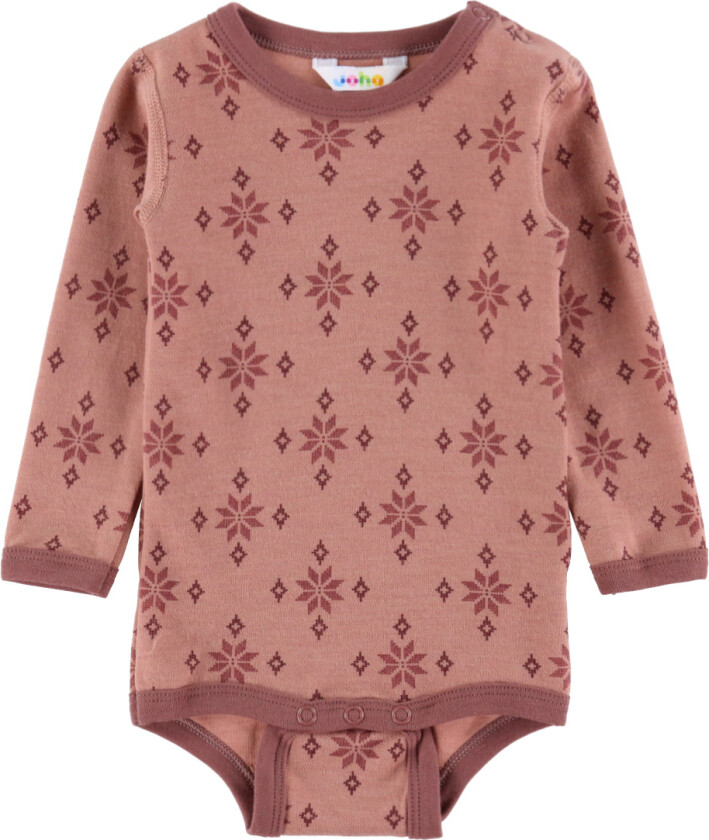 Body I/e - Ull/Bomull - Rose m. Snøfnugg - - 50 - Langermet Body