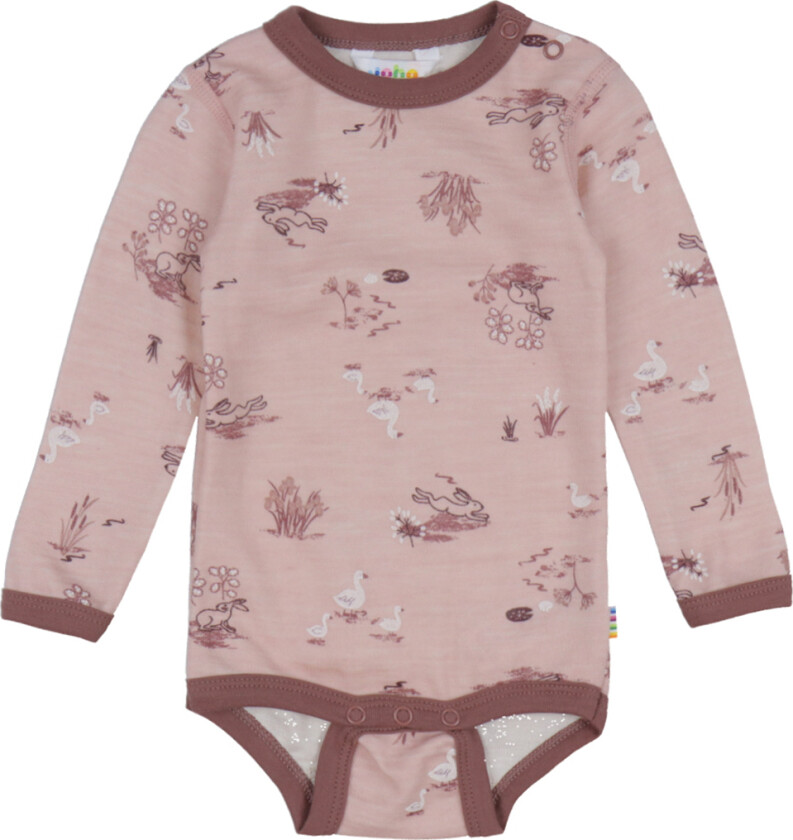 Body I/e - Ull/Bambus - Lyserød m. Trykk - - 50 - Langermet Body