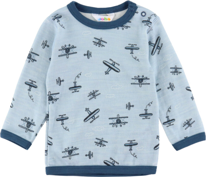 Genser - Ull/Bambus - Lyseblå m. Trykk - - 60 - Genser