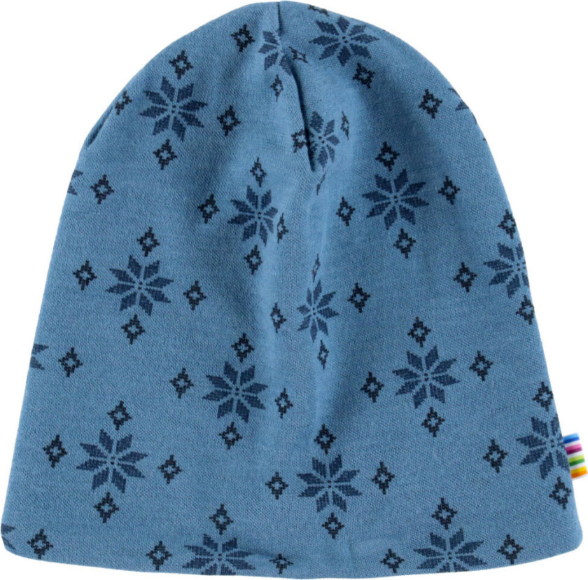 Lue - 2-lags - Ull/Bomull - Blå m. Snøfnugg - - 50 cm - Lue