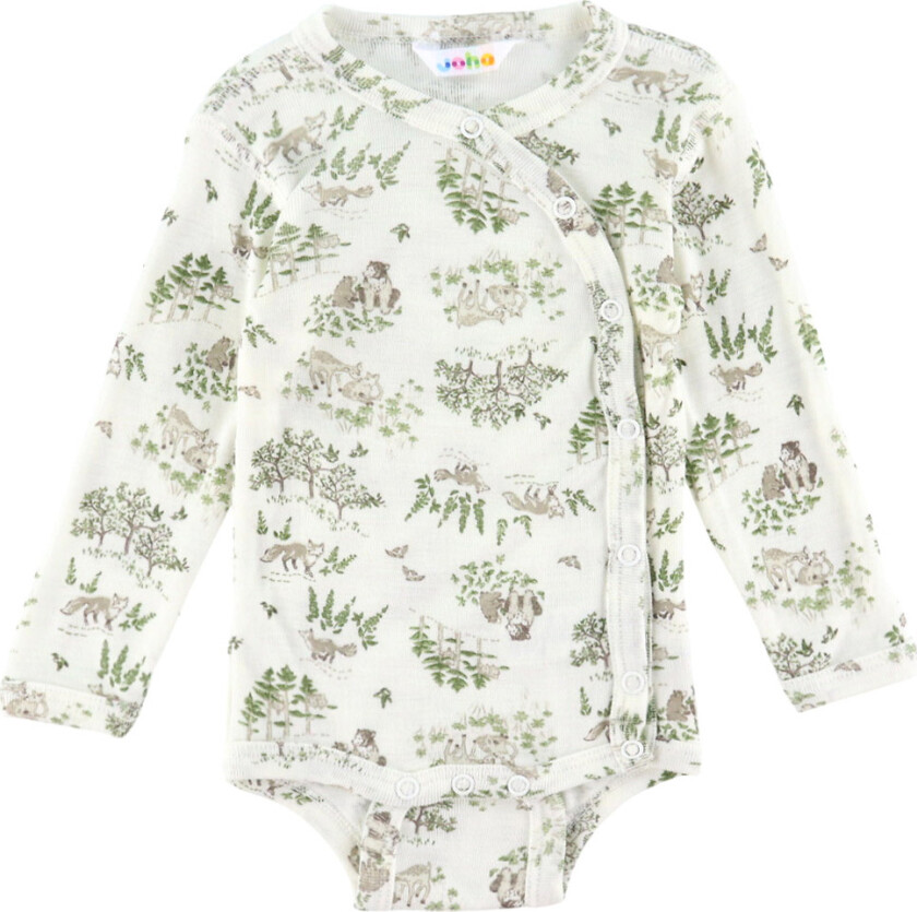 Omslagsbody I/e - Ull/Silke - Off White m. Trær - - 40 - Langermet Body