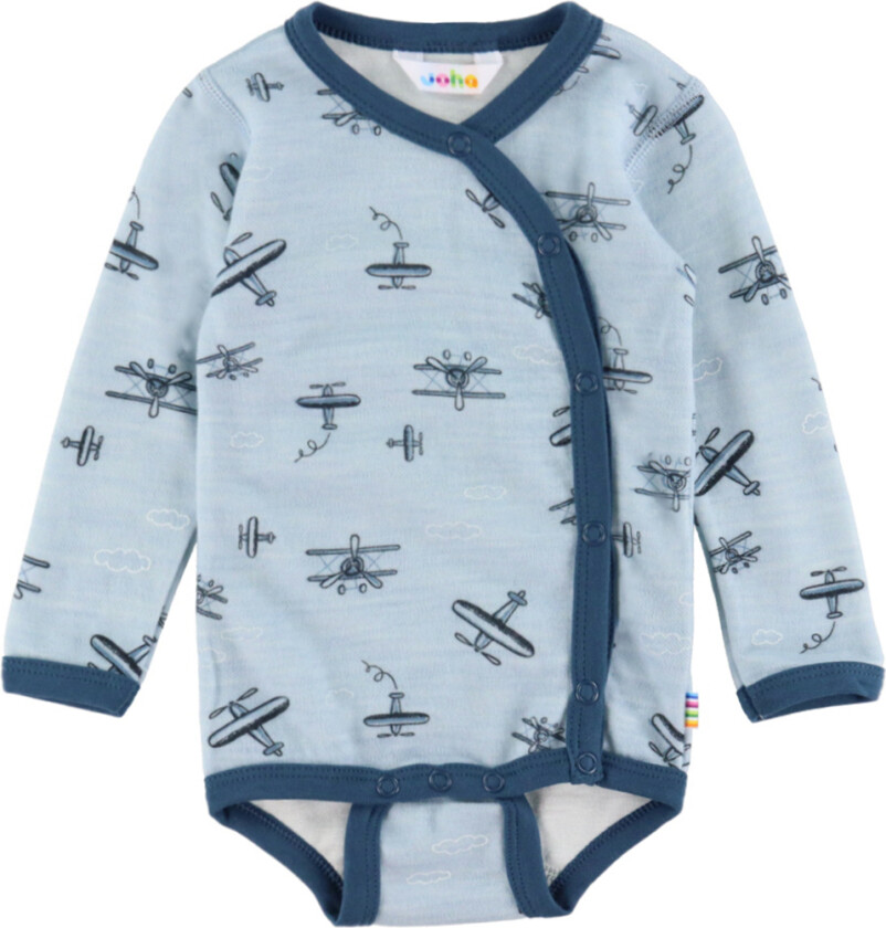 Omslagsbody I/e - Ull/Bambus - Lyseblå m. Trykk - - 40 - Langermet Body