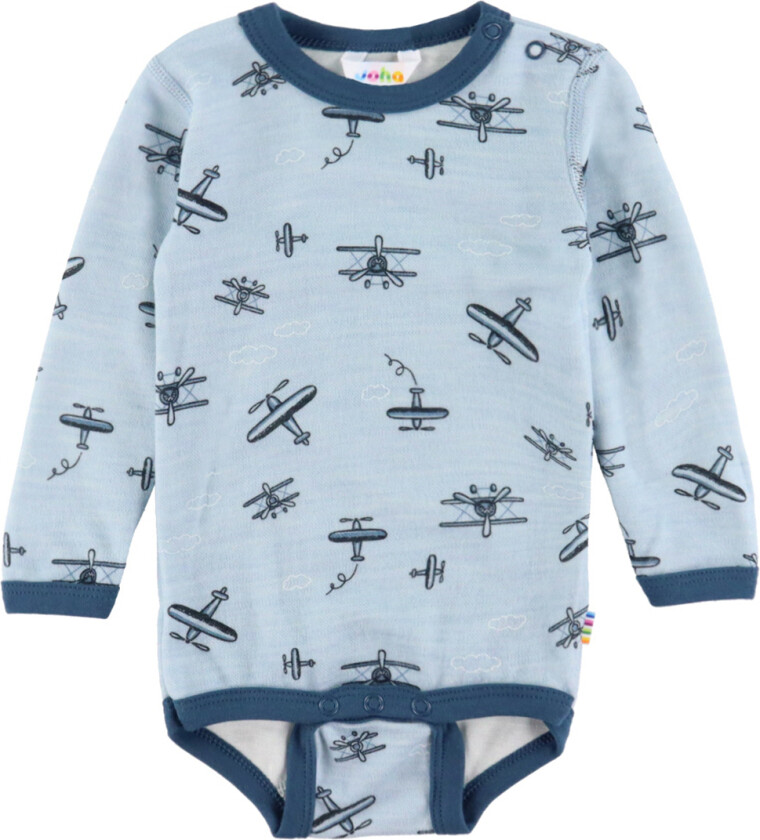 Body I/e - Ull/Bambus - Lyseblå m. Trykk - - 50 - Langermet Body