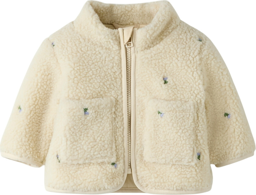 Fleecejakke - Teddy - NbfMagot - Tåke/Flower - - 68 - Fleecejakke