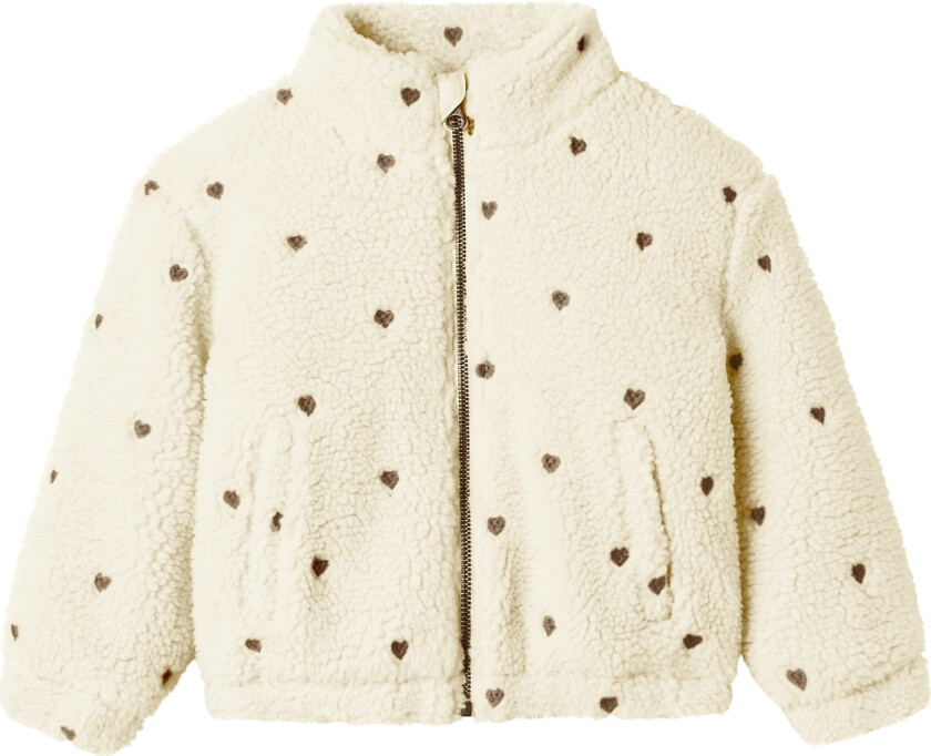 Lil' Atelier Fleecejakke - NmfNalo - Turtledove/Svart m. Hjerter - Lil Atelier - 4 år (104) - Fleecejakke