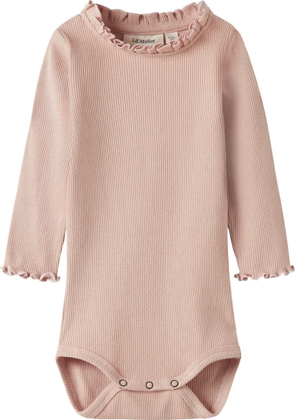 Lil' Atelier Body I/e - Rib - NbfNora - Cameo Rose m. Hullmønste - Lil Atelier - 1 år (80) - Langermet Body