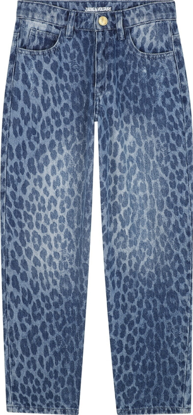 Jeans - Denim Blue m. Leopard Mønster - - 16 år (176) - Jeans