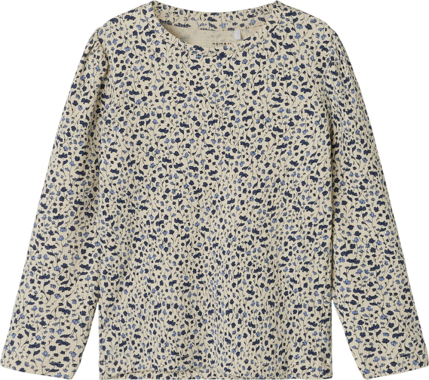 Genser - Rib - NmfNelia - Pergament m. Blomster - - 6 år (116) - Genser