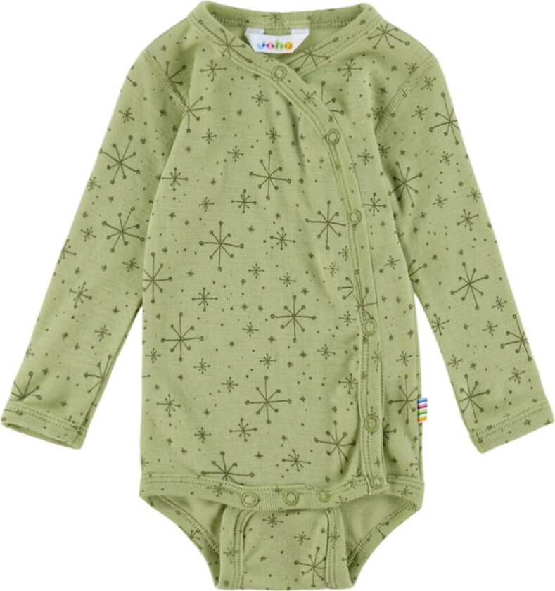 Omslagsbody I/e - Ull - Lys Olive m. Stjerner - - 40 - Langermet Body