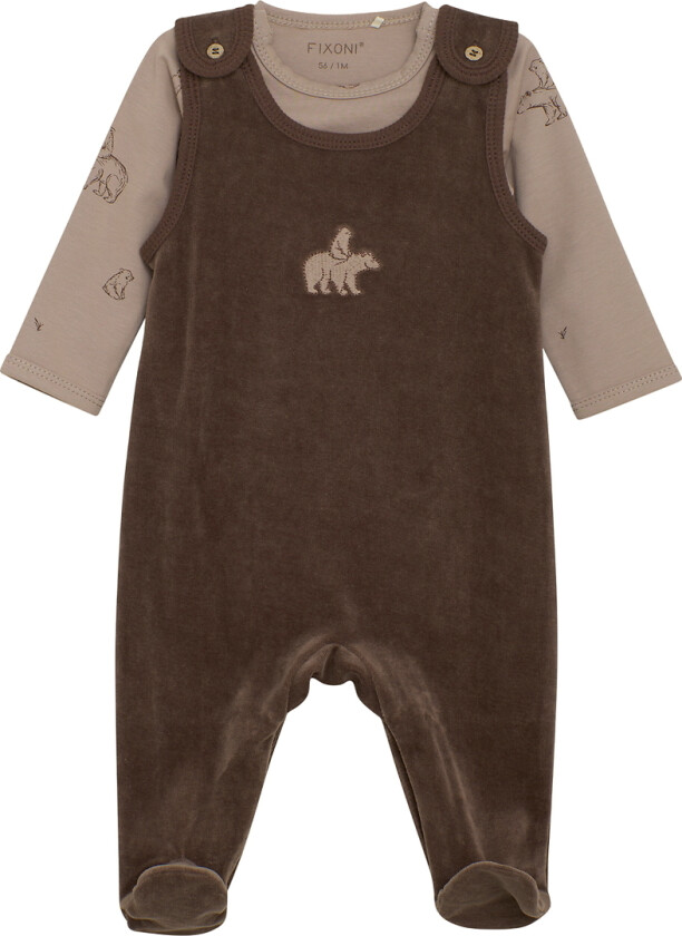 Sett - Body I/e/Sparkebukse - Velur - Kaffekvarts - - 68 - Langermet Body