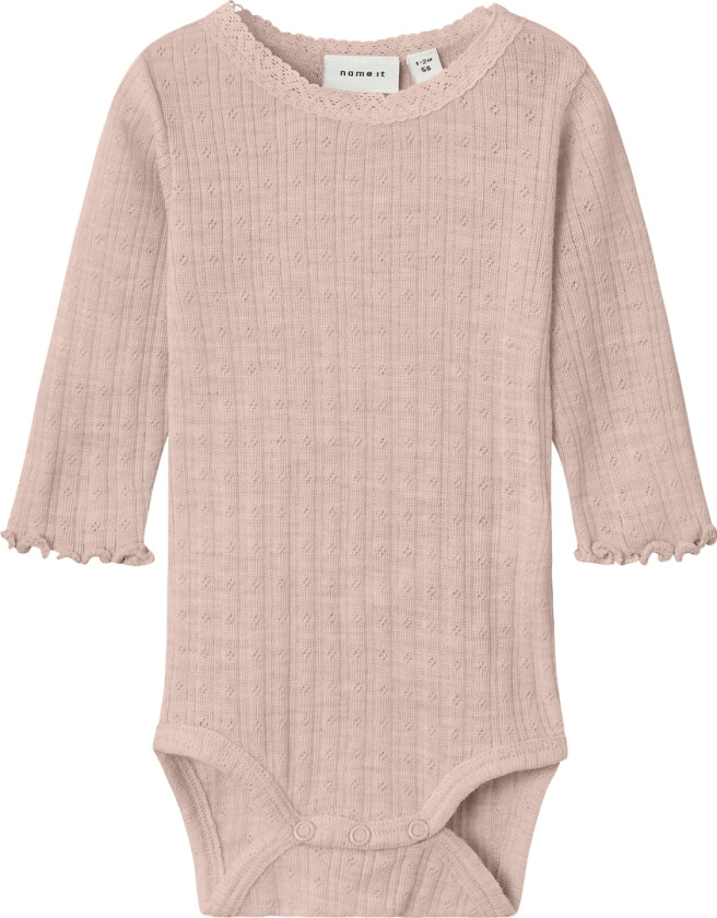 Body I/e - Ull/Silke - Rib - NbfWossa - Shadow Grå - - 68 - Langermet Body