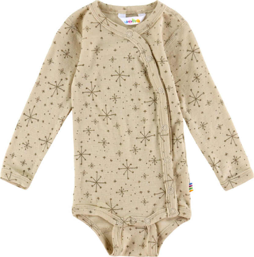 Omslagsbody I/e - Ull - Beige m. Stjerner - - 40 - Langermet Body