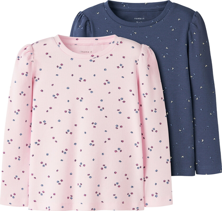 Gensere - 2-pack - Rib - NmfNelia - Rosa/Lilla m. Blomst - - 3 år (98) - Genser