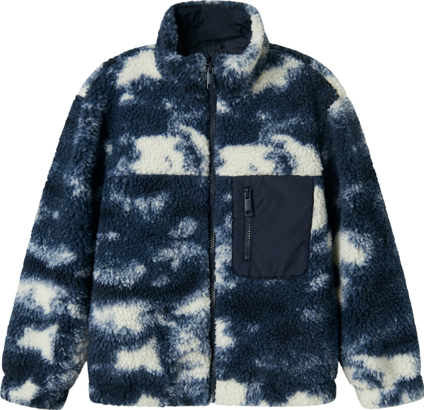 Fleecejakke - Teddy - NkmMilou - Navy Blazer m. Mønster - - 8 år (128) - Fleecejakke