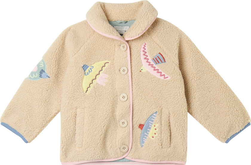 Fleecejakke - Beige m. Fugler - - 10 år (140) - Fleecejakke