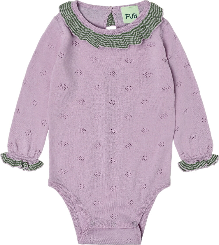 Bilde av Body I/e - Ruffle - Strikk - Ull - Iris m. Hullmønster - - 2 år (92) - Langermet Body