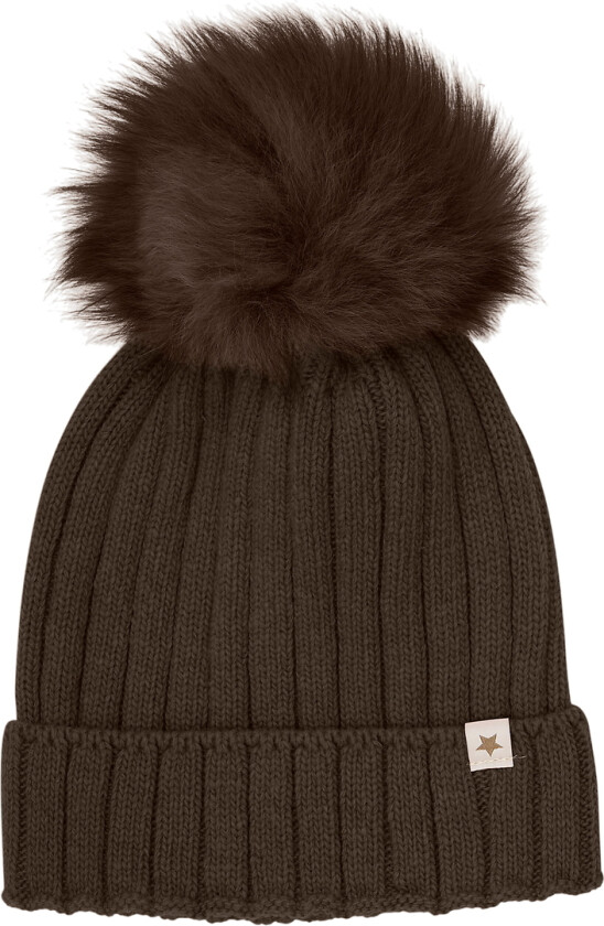 Lue - Ull/Bomull - Strikk - Melert Mørkebrun m. Dusk - - 8-10 år (128-140) - Lue