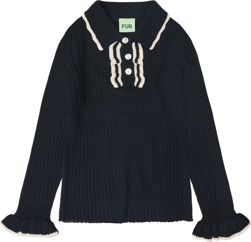 Poloskjorte - Rib - Strikk - Ull - Dark Navy - - 150 - Genser