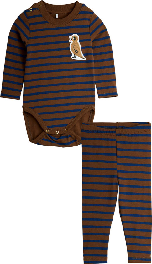 Bilde av Sett - Leggings/Body I/e - Brun m. Striper - - 68/74 - Langermet Body