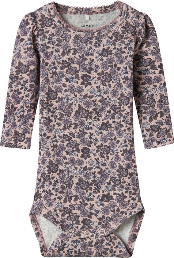 Body I/e - NbfOalia - Polerte Lilac m. Blomster - - 62 - Langermet Body