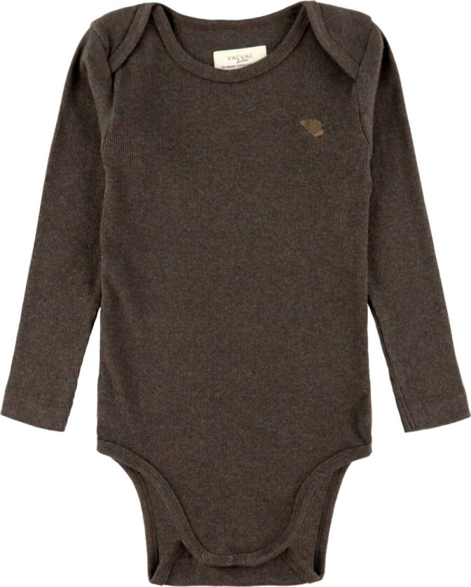 Body I/e - Skarlagenrød - Rib - Dark Brown Melert - - 2 år (92) - Langermet Body