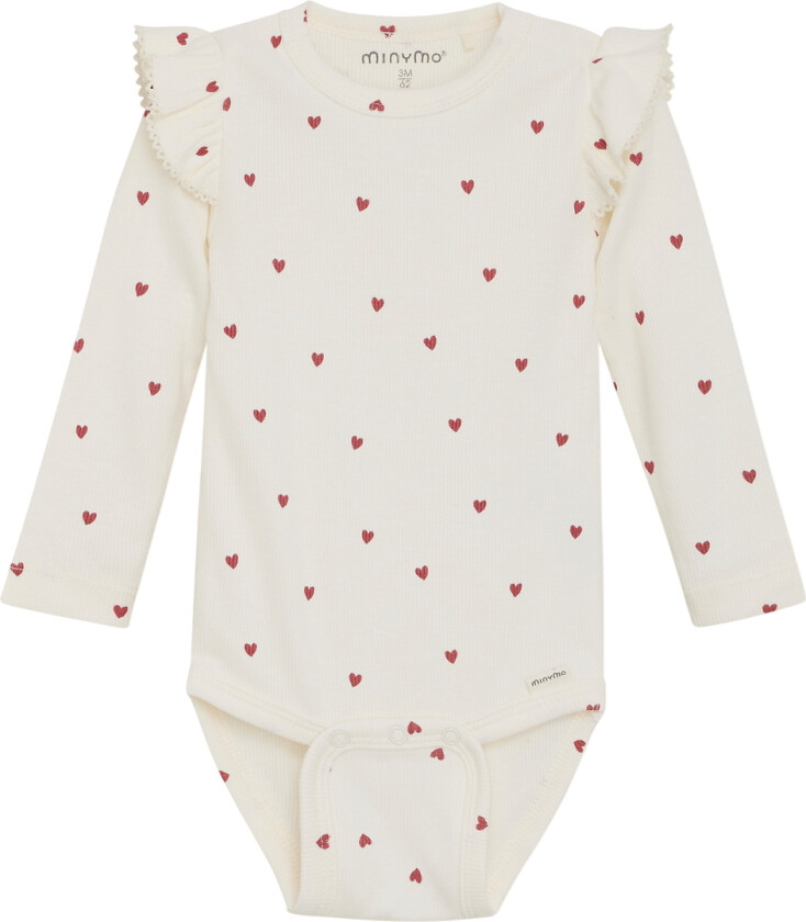 Body I/e - Rib - Eggnog m. Hjerter - - 56 - Langermet Body