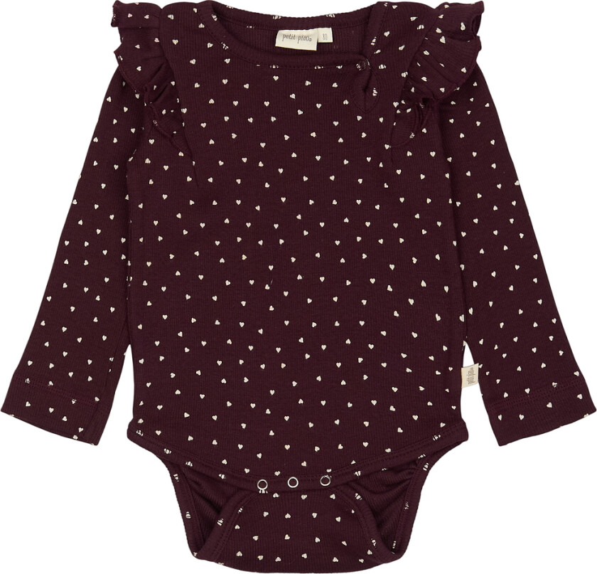 Body I/e - Rib - Modal - Dark Grape m. Hjerter - - 68 - Langermet Body