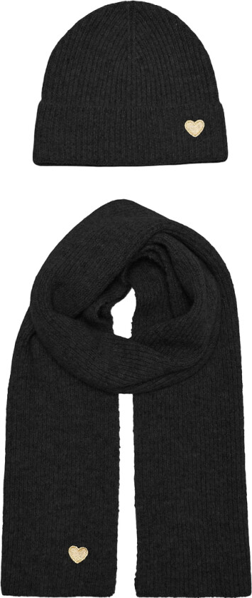 Lue og Skjerf - Strikk - KogAvery - Black/Gold Heart - - OneSize - Lue