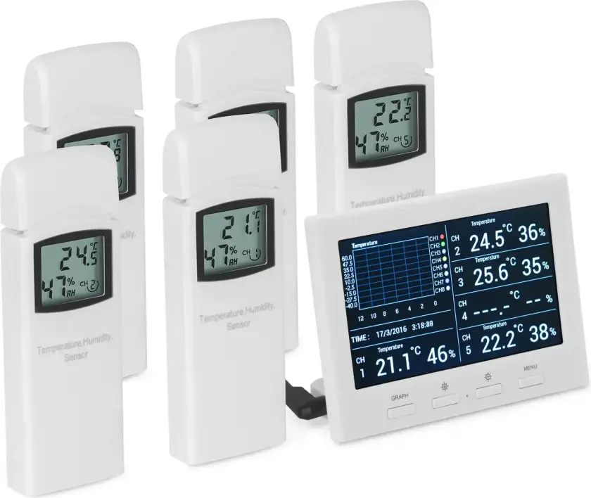 Innendørs hygrometer/termometer - 8 kanaler