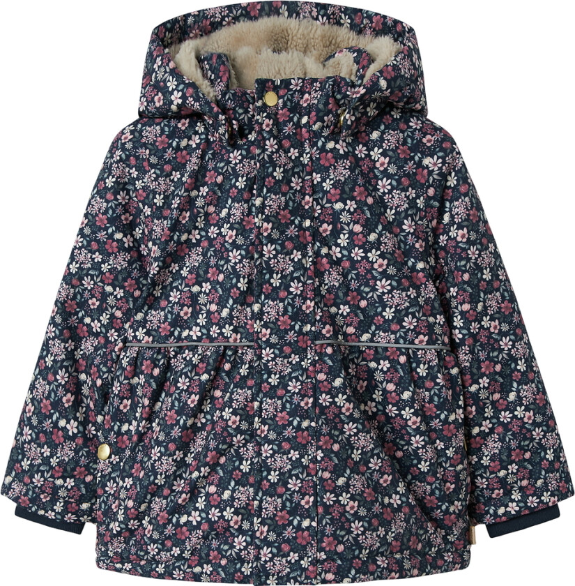 Vinterjakke - NmfSnow05 - Dark Sapphire m. Blomster - - 1½ år (86) - Vinterjakke