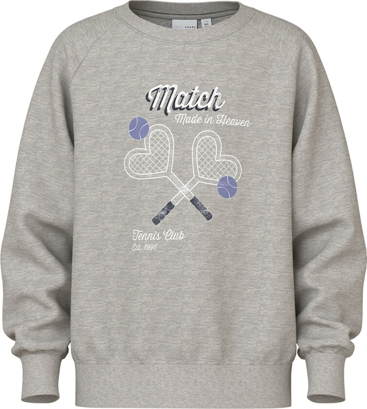 Collegegenser - NkfVenus - Grey Melange/Heart Racketer - - 6 år (116) - Collegegenser