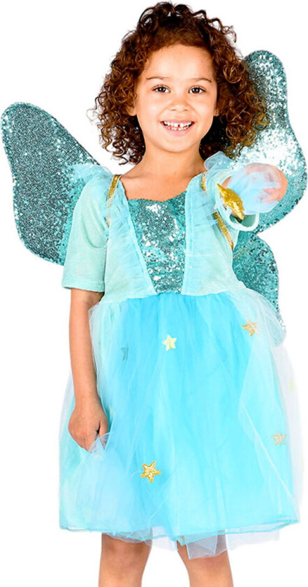 Kostymer - Fekjole m. Vinger/Tryllestav - Turkis - - 6-8 år (116-128) - Kostymer