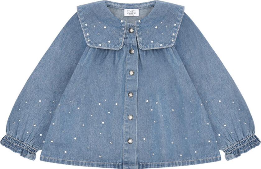 Skjorte - HCCaroline - Blue Denim m. Rhinestone - - 2 år (92) - Skjorte