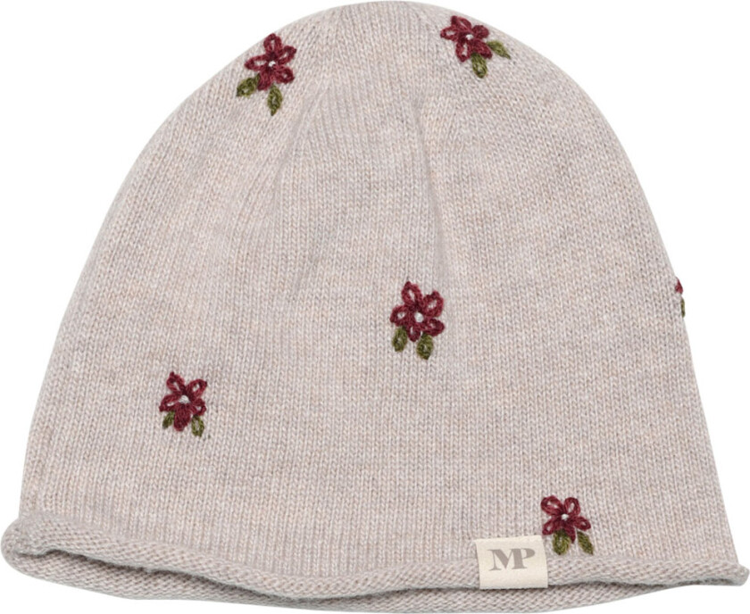 Lue - Ull - Strikk - Floral - Beige Melert - - 51-53 cm - Lue