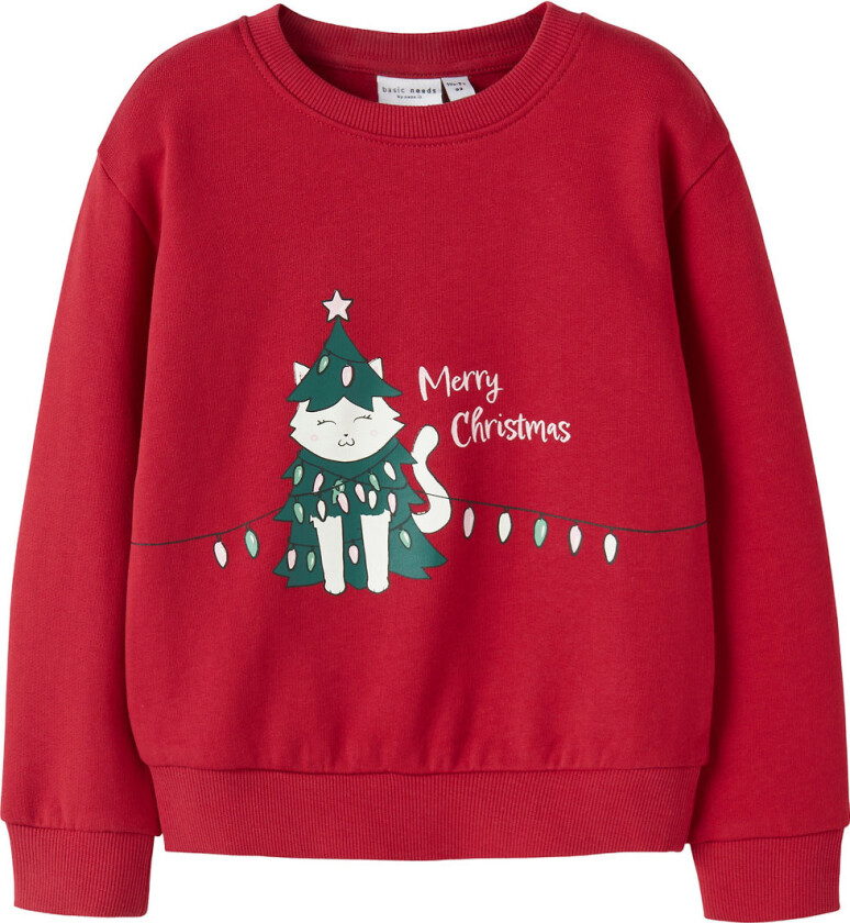 Collegegenser - NmfVismas - Jesterrød/Julefarget CAT - - 4 år (104) - Collegegenser