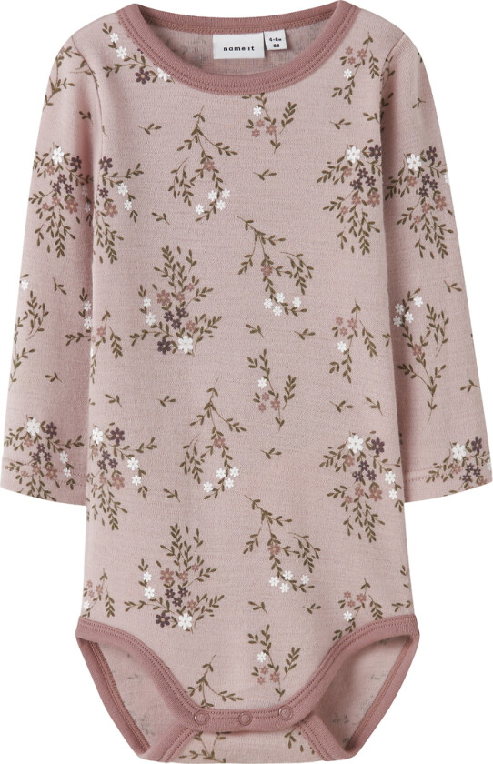 Body I/e - Ull - NbfWillow - Shadow Grå/Lang Flower - - 62 - Langermet Body